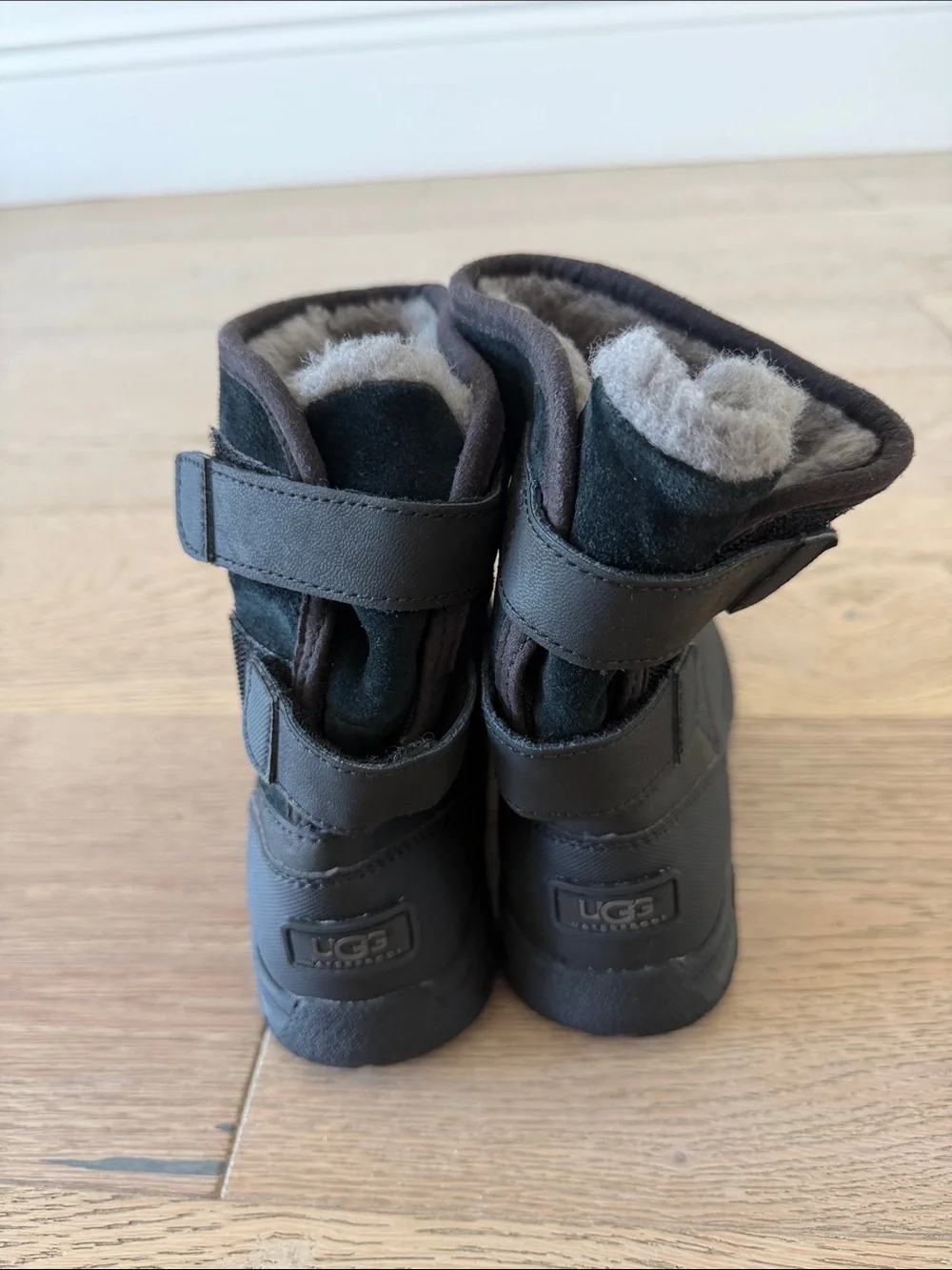 UGG Black Kids Waterproof Snow Boots with Shearling Cuff